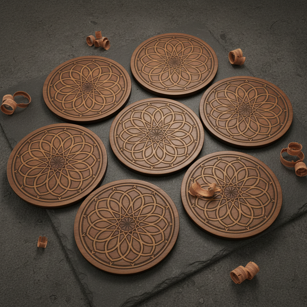 Set of custom engraved coasters