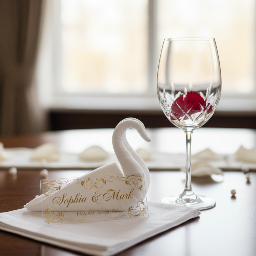 Wedding place card detail, laser engraved