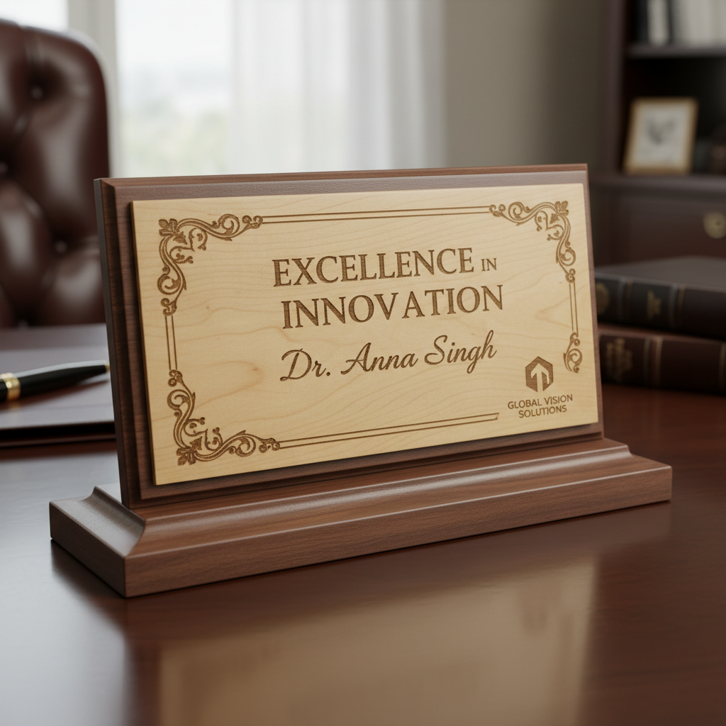 Custom engraved wooden award trophy